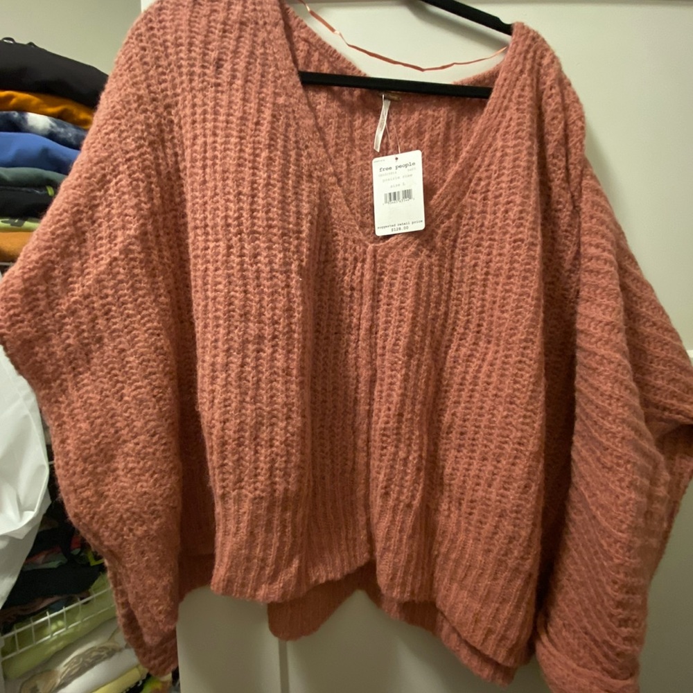 Free People Oversized Cropped Sweater Size L Mauve/Pink color BNWT